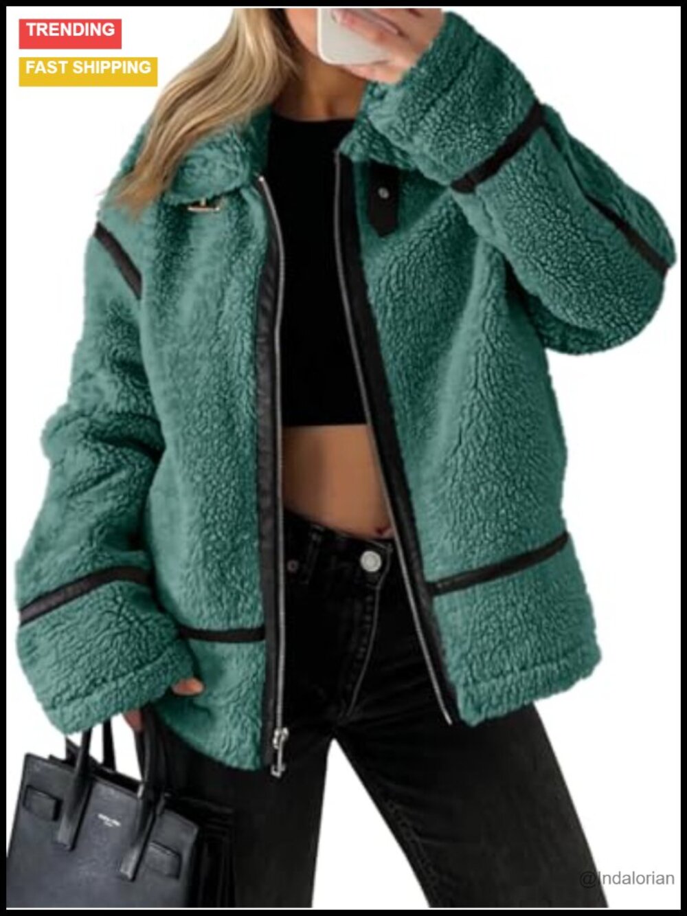 Faux Fur Zip Up Moto Jacket Cropped Oversized Sherpa Coat